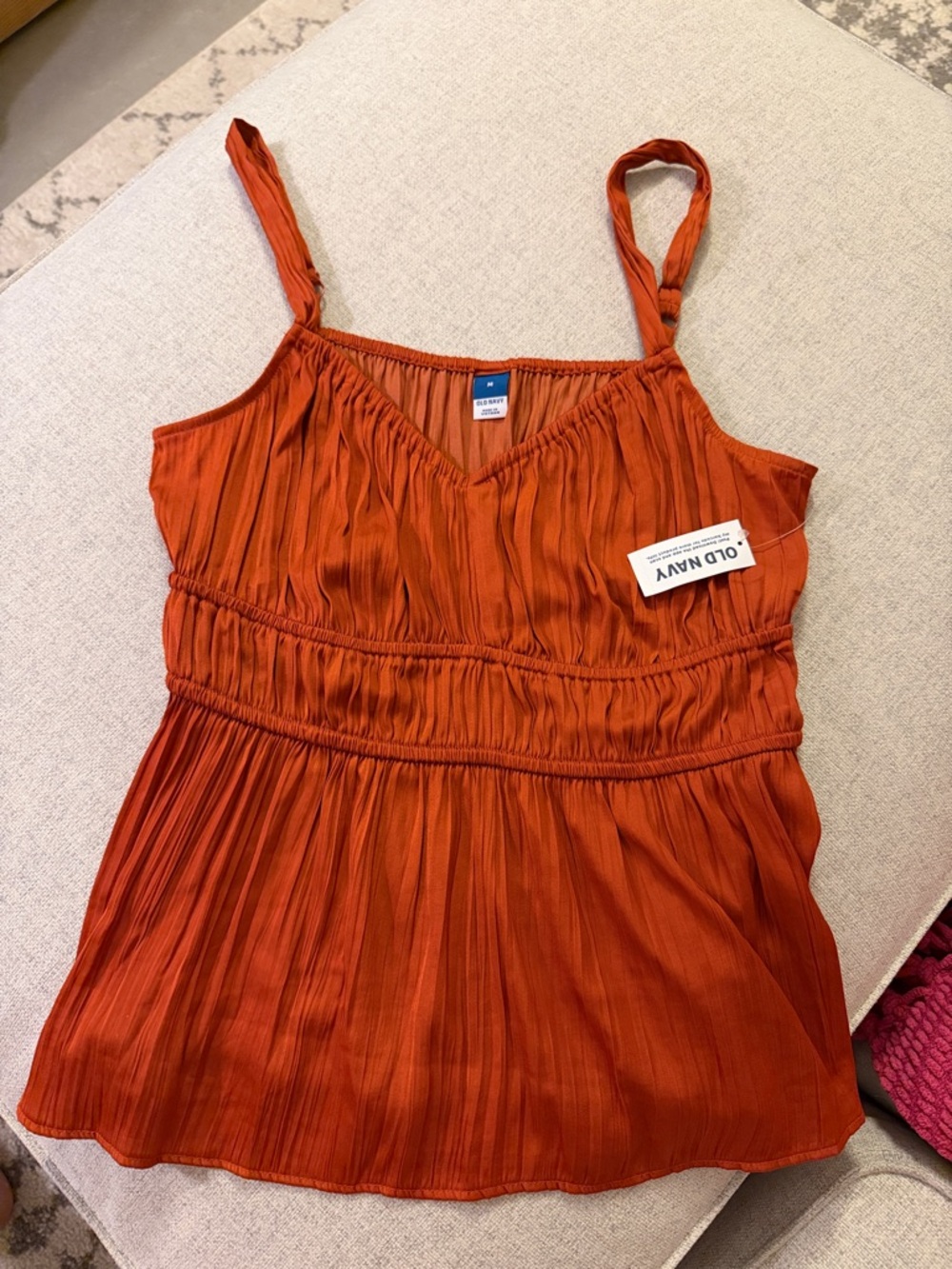 NWT Old Navy Rust Orange Satin Pleated Spaghetti-Strap Cami